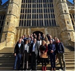 A group of scientists and ME researchers standing outside Windsor Castle as part of an Action for ME event.