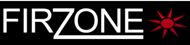 "FIRZONE logo with bold white uppercase text on a black background, featuring a red sunburst design to the right of the wordmark, with a horizontal white line extending beneath 'ZONE'."